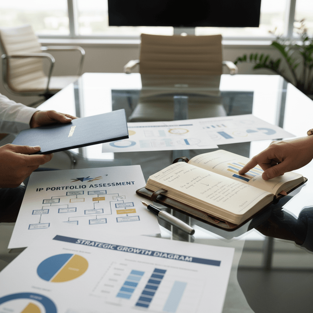 Professional business consultant meeting with a client in an executive office reviewing strategy documents